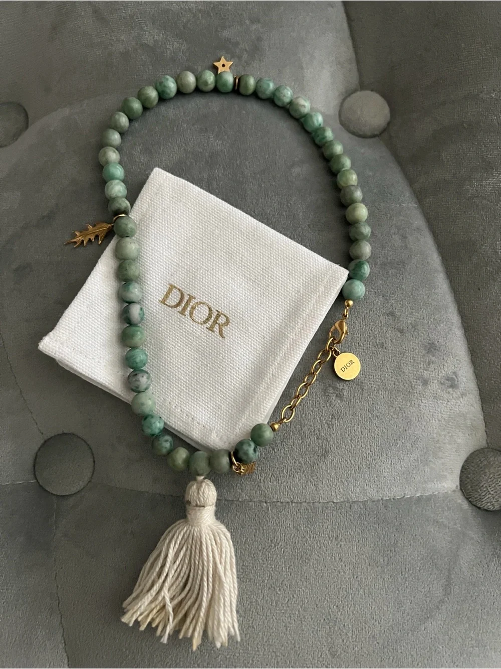 Christian Dior green Diorgarden Jasper Beads Wrap Bracelet / Choker Necklace
